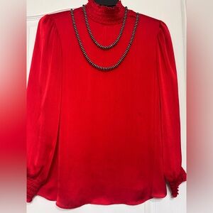 Elegant Red Women's Top and Floral Long Sleeve Top